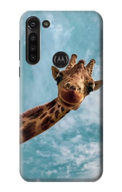 W3680 Cute Smile Giraffe Funda Carcasa Case y Caso Del Tirón Funda para Motorola Moto G8 Power