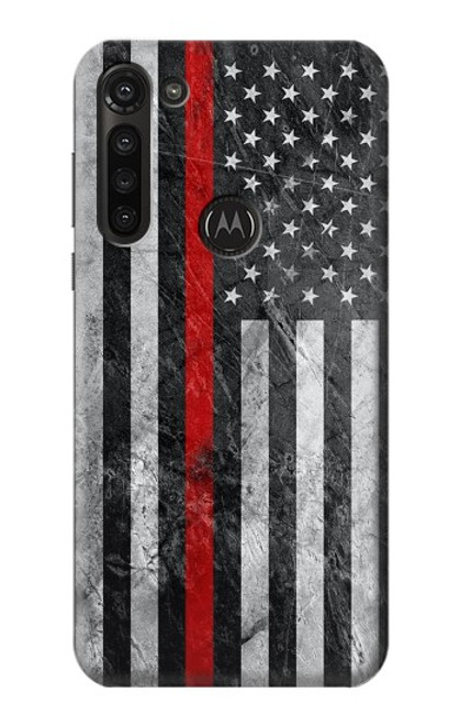 W3687 Firefighter Thin Red Line American Flag Funda Carcasa Case y Caso Del Tirón Funda para Motorola Moto G8 Power