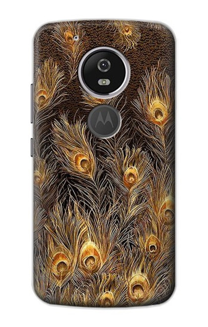 W3691 Gold Peacock Feather Funda Carcasa Case y Caso Del Tirón Funda para Motorola Moto G6 Play, Moto G6 Forge, Moto E5