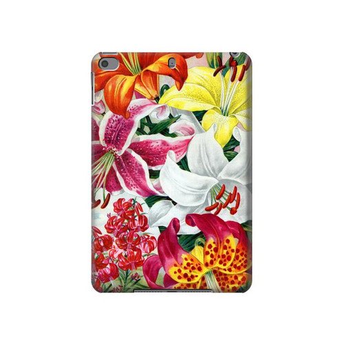 W3205 Retro Art Flowers Funda Carcasa Case para iPad mini 4, iPad mini 5, iPad mini 5 (2019)