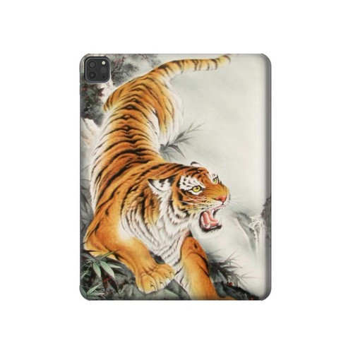 W2751 Chinese Tiger Brush Painting Funda Carcasa Case para iPad Pro 11 (2021,2020,2018, 3rd, 2nd, 1st)