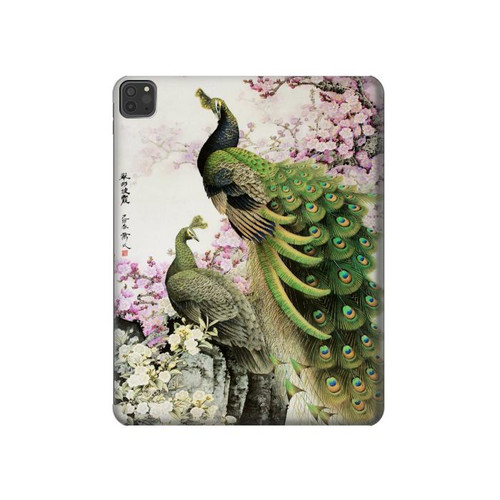 W2773 Peacock Chinese Brush Painting Funda Carcasa Case para iPad Pro 11 (2021,2020,2018, 3rd, 2nd, 1st)