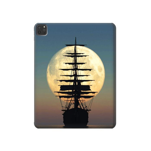 W2897 Pirate Ship Moon Night Funda Carcasa Case para iPad Pro 11 (2021,2020,2018, 3rd, 2nd, 1st)