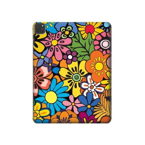 W3281 Colorful Hippie Flowers Pattern Funda Carcasa Case para iPad Pro 11 (2021,2020,2018, 3rd, 2nd, 1st)