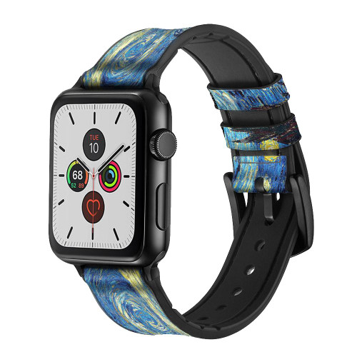 CA0021 Van Gogh Starry Nights Leather & Silicone Smart Watch Band Strap For Apple Watch iWatch
