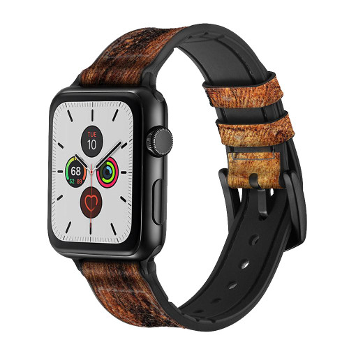 CA0156 Wood Skin Graphic Leather & Silicone Smart Watch Band Strap For Apple Watch iWatch
