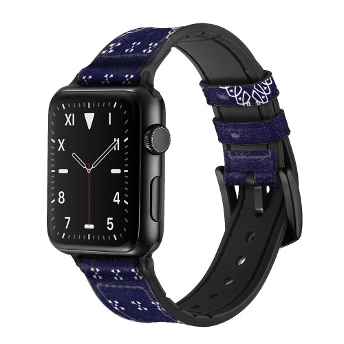 CA0670 Navy Blue Bandana Pattern Leather & Silicone Smart Watch Band Strap For Apple Watch iWatch