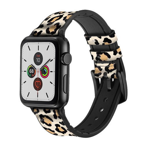 CA0681 Fashionable Leopard Seamless Pattern Leather & Silicone Smart Watch Band Strap For Apple Watch iWatch