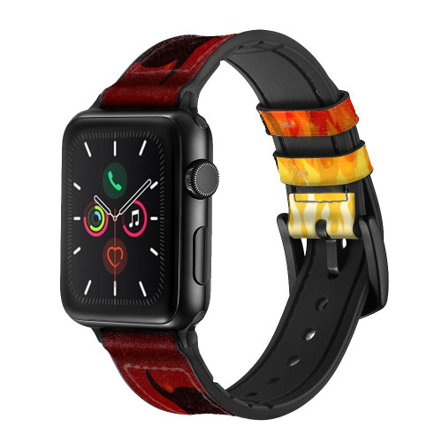 CA0689 Devil Fire Burn Leather & Silicone Smart Watch Band Strap For Apple Watch iWatch