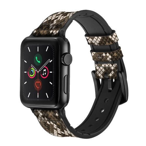 CA0692 Seamless Snake Skin Pattern Graphic Leather & Silicone Smart Watch Band Strap For Apple Watch iWatch