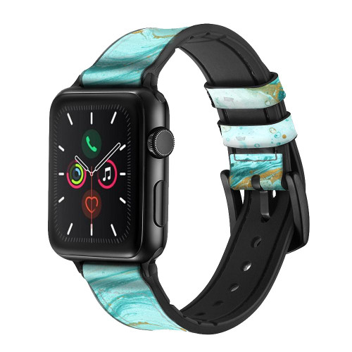 CA0702 Green Marble Graphic Print Leather & Silicone Smart Watch Band Strap For Apple Watch iWatch