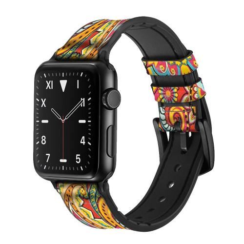 CA0705 Floral Paisley Pattern Seamless Leather & Silicone Smart Watch Band Strap For Apple Watch iWatch