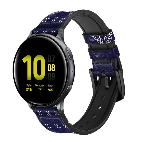 CA0670 Navy Blue Bandana Pattern Correa de reloj inteligente de silicona y cuero para Samsung Galaxy Watch, Gear, Active