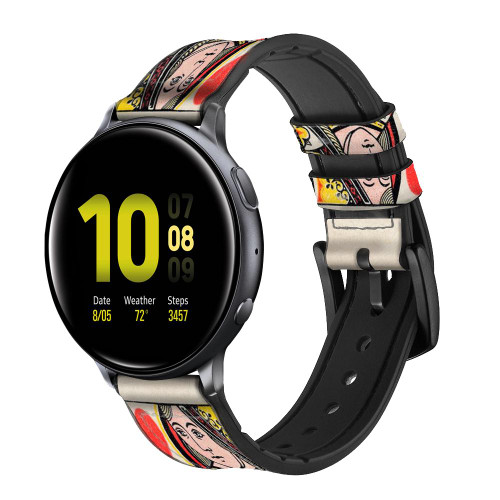 CA0729 Queen Hearts Card Correa de reloj inteligente de silicona y cuero para Samsung Galaxy Watch, Gear, Active