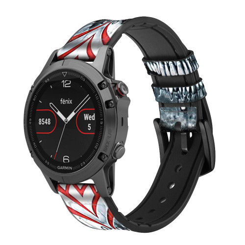 CA0024 Vampire Skull Tattoo Correa de reloj inteligente de silicona y cuero para Garmin Smartwatch