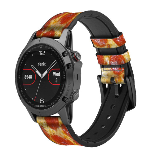 CA0029 Pizza Correa de reloj inteligente de silicona y cuero para Garmin Smartwatch