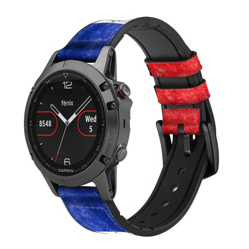 CA0541 Haiti Flag Correa de reloj inteligente de silicona y cuero para Garmin Smartwatch