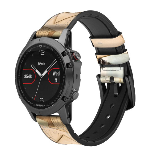 CA0700 Postcards Memories Correa de reloj inteligente de silicona y cuero para Garmin Smartwatch