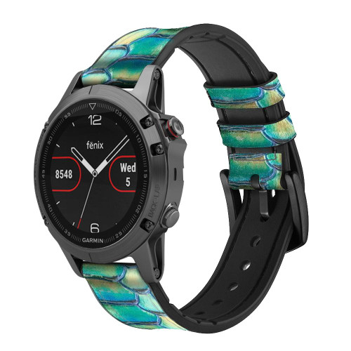 CA0715 Green Snake Scale Graphic Print Correa de reloj inteligente de silicona y cuero para Garmin Smartwatch