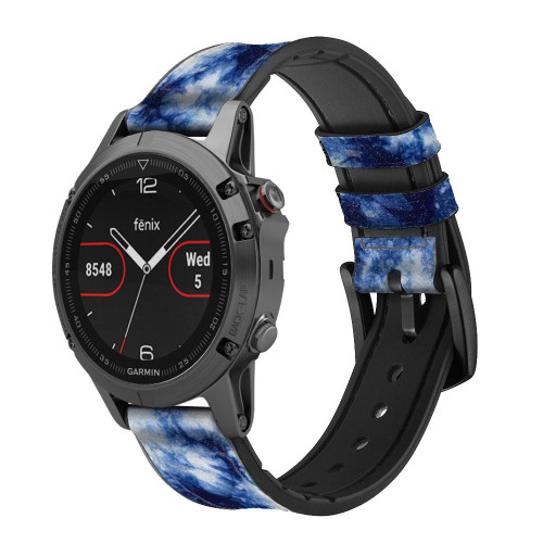 CA0737 Fabric Indigo Tie Dye Correa de reloj inteligente de silicona y cuero para Garmin Smartwatch