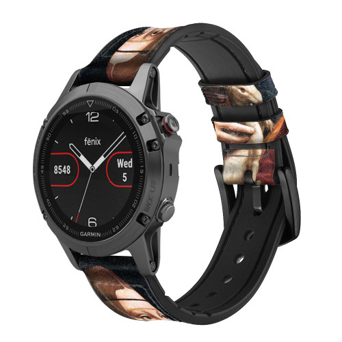 CA0766 Lady Ermine Leonardo da Vinci Correa de reloj inteligente de silicona y cuero para Garmin Smartwatch