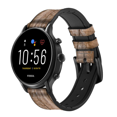 CA0078 Wood Graphic Printed Correa de reloj inteligente de silicona y cuero para Fossil Smartwatch