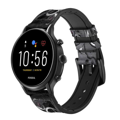 CA0599 Inside Watch Black Correa de reloj inteligente de silicona y cuero para Fossil Smartwatch