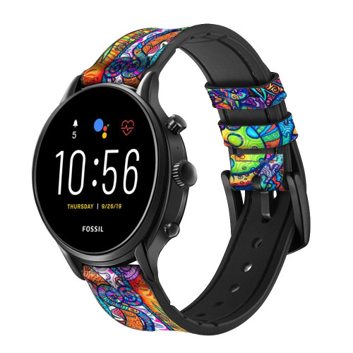 CA0639 Colorful Art Pattern Correa de reloj inteligente de silicona y cuero para Fossil Smartwatch