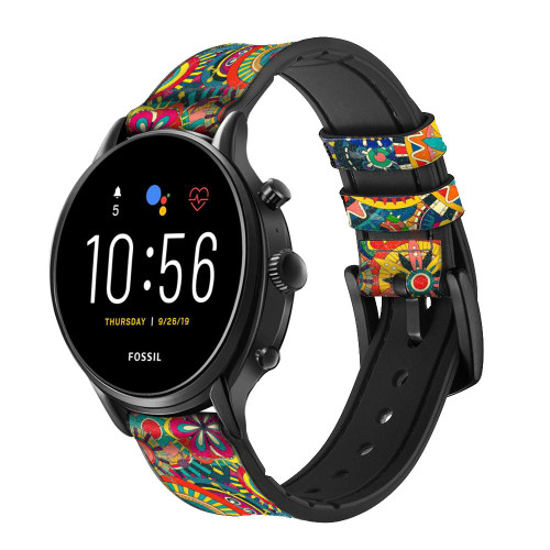 CA0648 Colorful Pattern Correa de reloj inteligente de silicona y cuero para Fossil Smartwatch