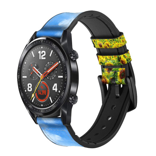 CA0028 Sunflower Correa de reloj inteligente de silicona y cuero para Wristwatch Smartwatch
