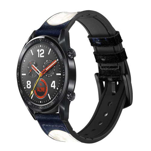 CA0651 Flying Pig Full Moon Night Correa de reloj inteligente de silicona y cuero para Wristwatch Smartwatch