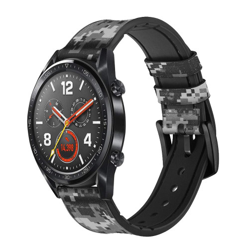 CA0653 Urban Black Camo Camouflage Correa de reloj inteligente de silicona y cuero para Wristwatch Smartwatch