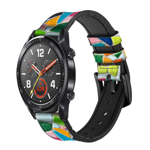 CA0694 Abstract Art Mosaic Tiles Graphic Correa de reloj inteligente de silicona y cuero para Wristwatch Smartwatch