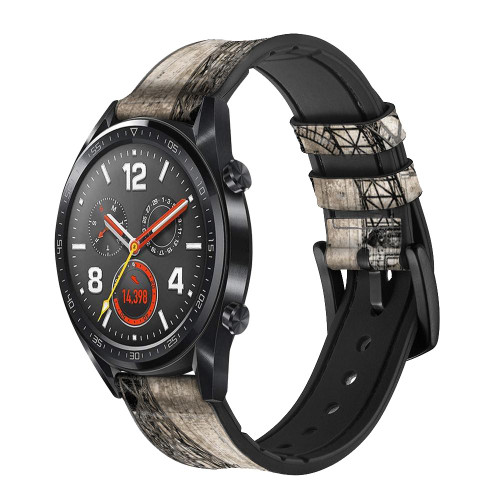 CA0717 Eiffel Tower Blueprint Correa de reloj inteligente de silicona y cuero para Wristwatch Smartwatch