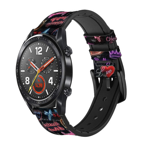 CA0731 Vintage Neon Graphic Correa de reloj inteligente de silicona y cuero para Wristwatch Smartwatch