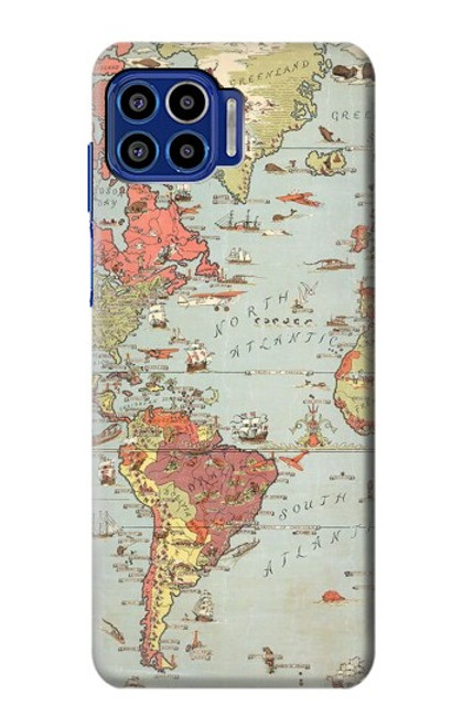 W3418 Vintage World Map Funda Carcasa Case y Caso Del Tirón Funda para Motorola One 5G