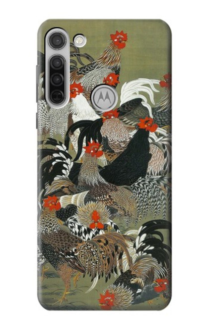 W2699 Ito Jakuchu Rooster Funda Carcasa Case y Caso Del Tirón Funda para Motorola Moto G8