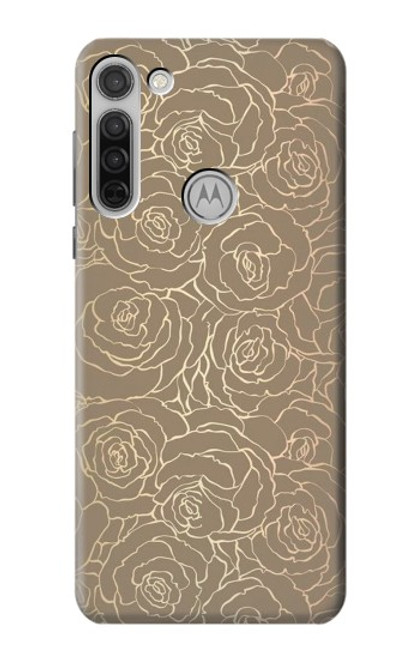 W3466 Gold Rose Pattern Funda Carcasa Case y Caso Del Tirón Funda para Motorola Moto G8