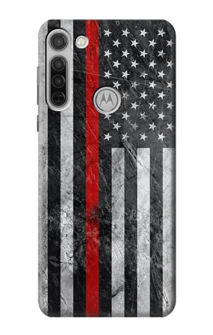 W3687 Firefighter Thin Red Line American Flag Funda Carcasa Case y Caso Del Tirón Funda para Motorola Moto G8