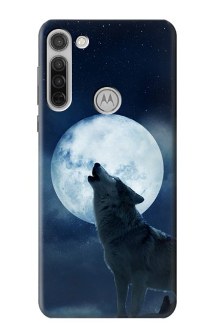 W3693 Grim White Wolf Full Moon Funda Carcasa Case y Caso Del Tirón Funda para Motorola Moto G8