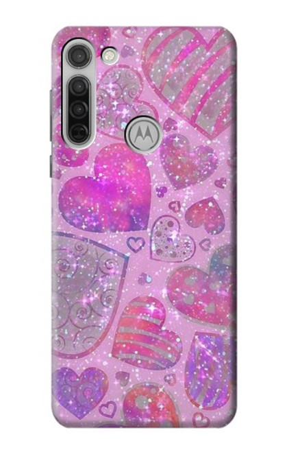 W3710 Pink Love Heart Funda Carcasa Case y Caso Del Tirón Funda para Motorola Moto G8