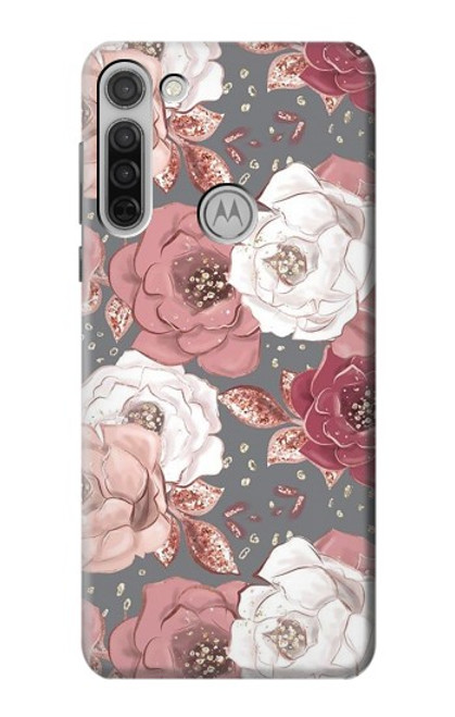 W3716 Rose Floral Pattern Funda Carcasa Case y Caso Del Tirón Funda para Motorola Moto G8