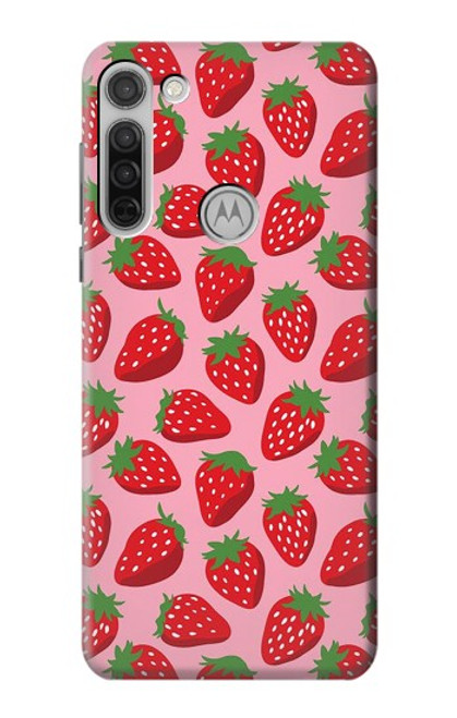 W3719 Strawberry Pattern Funda Carcasa Case y Caso Del Tirón Funda para Motorola Moto G8