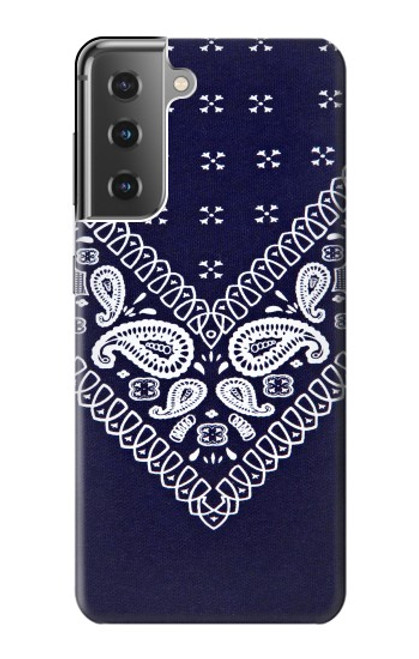 W3357 Navy Blue Bandana Pattern Funda Carcasa Case y Caso Del Tirón Funda para Samsung Galaxy S21 Plus 5G, Galaxy S21+ 5G