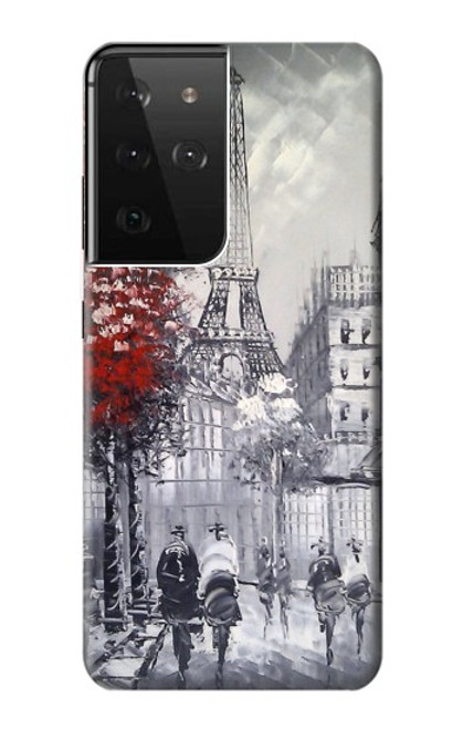 W1295 Eiffel Painting of Paris Funda Carcasa Case y Caso Del Tirón Funda para Samsung Galaxy S21 Ultra 5G