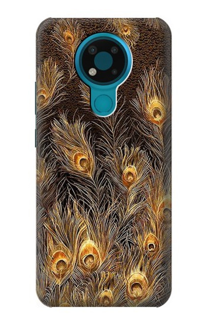 W3691 Gold Peacock Feather Funda Carcasa Case y Caso Del Tirón Funda para Nokia 3.4