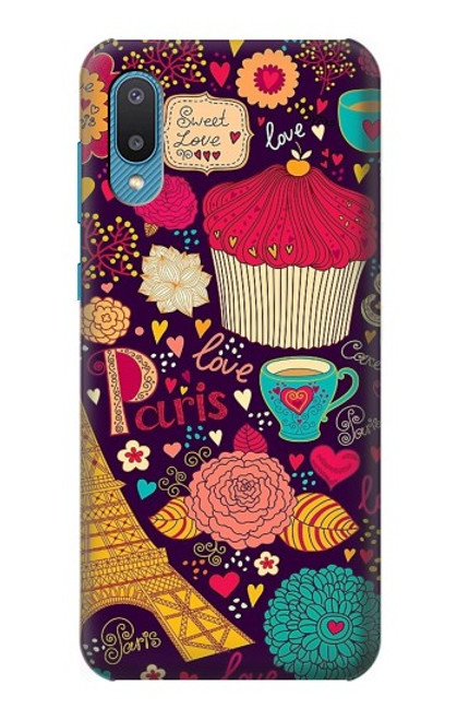 W2353 Paris Cartoon Vintage Pattern Funda Carcasa Case y Caso Del Tirón Funda para Samsung Galaxy A04, Galaxy A02, M02