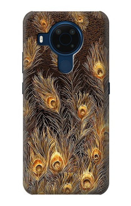 W3691 Gold Peacock Feather Funda Carcasa Case y Caso Del Tirón Funda para Nokia 5.4