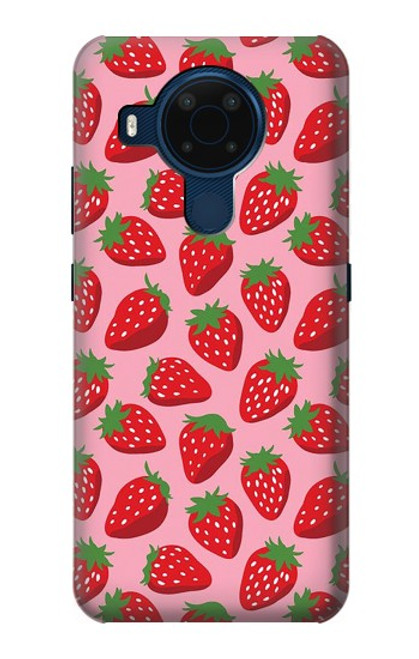 W3719 Strawberry Pattern Funda Carcasa Case y Caso Del Tirón Funda para Nokia 5.4