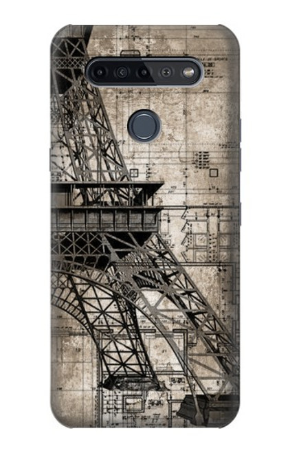 W3416 Eiffel Tower Blueprint Funda Carcasa Case y Caso Del Tirón Funda para LG K51S